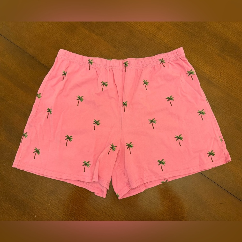 Pink & Green Palm Trees 100% Cotton Shorts Size M - Picture 1 of 3